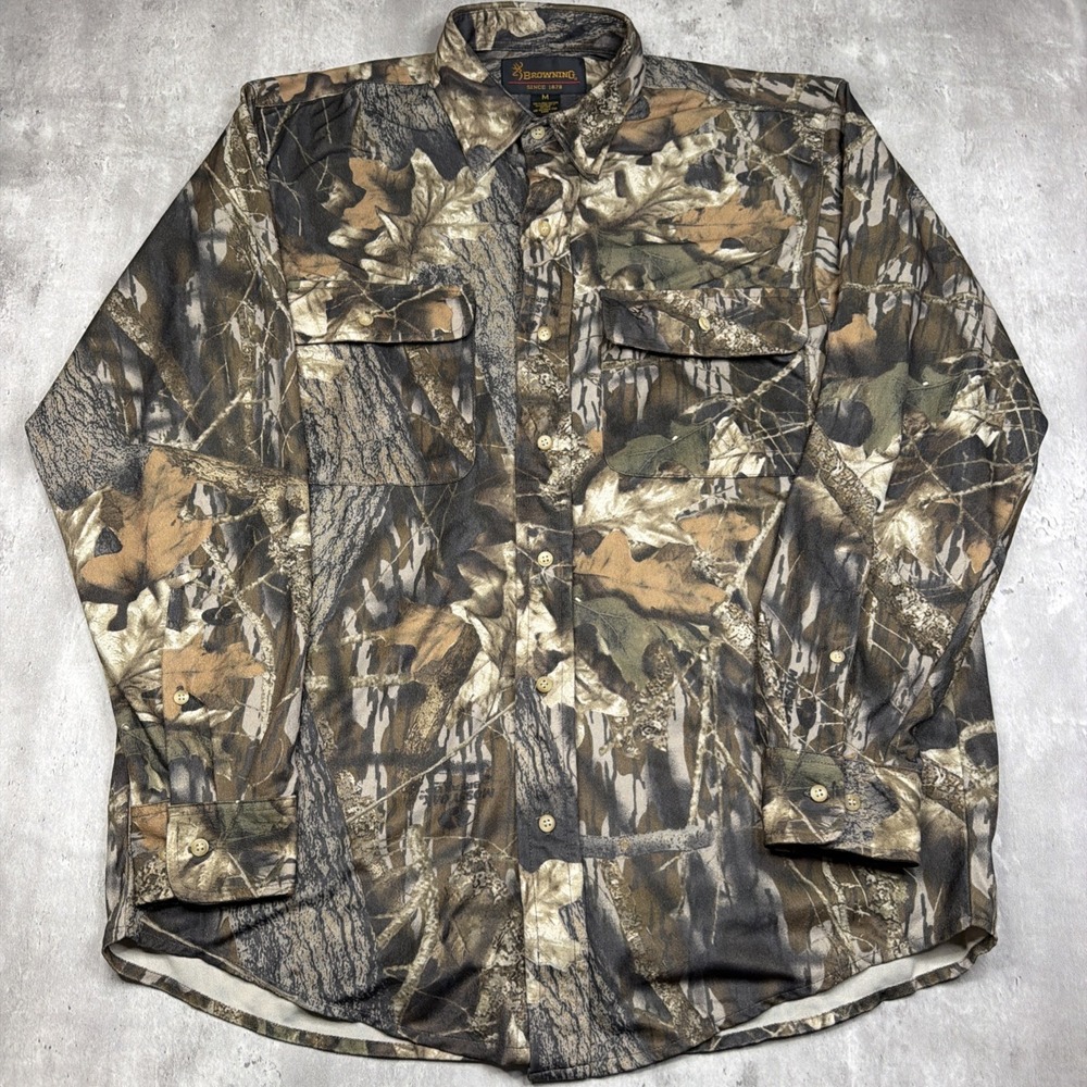 Browning Shirt Mens Medium Camo Real Tree Soft Button Up Long Sleeve Mossy Oak